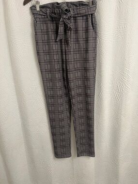 SHEIN Black Gray Plaid Paperbag Waist Trousers Women's High-Waist Work Pants